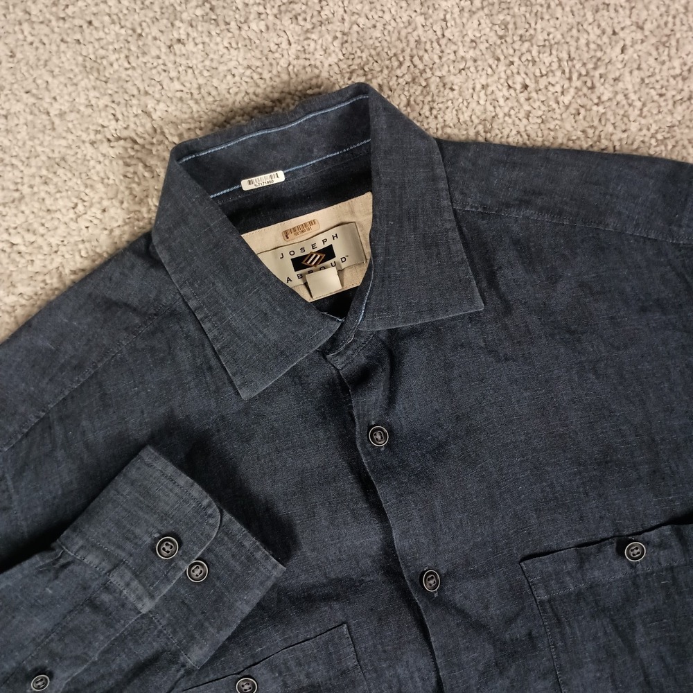 Joseph Abboud Medium 100% Linen Blue Mens Long Sleeve Shirt